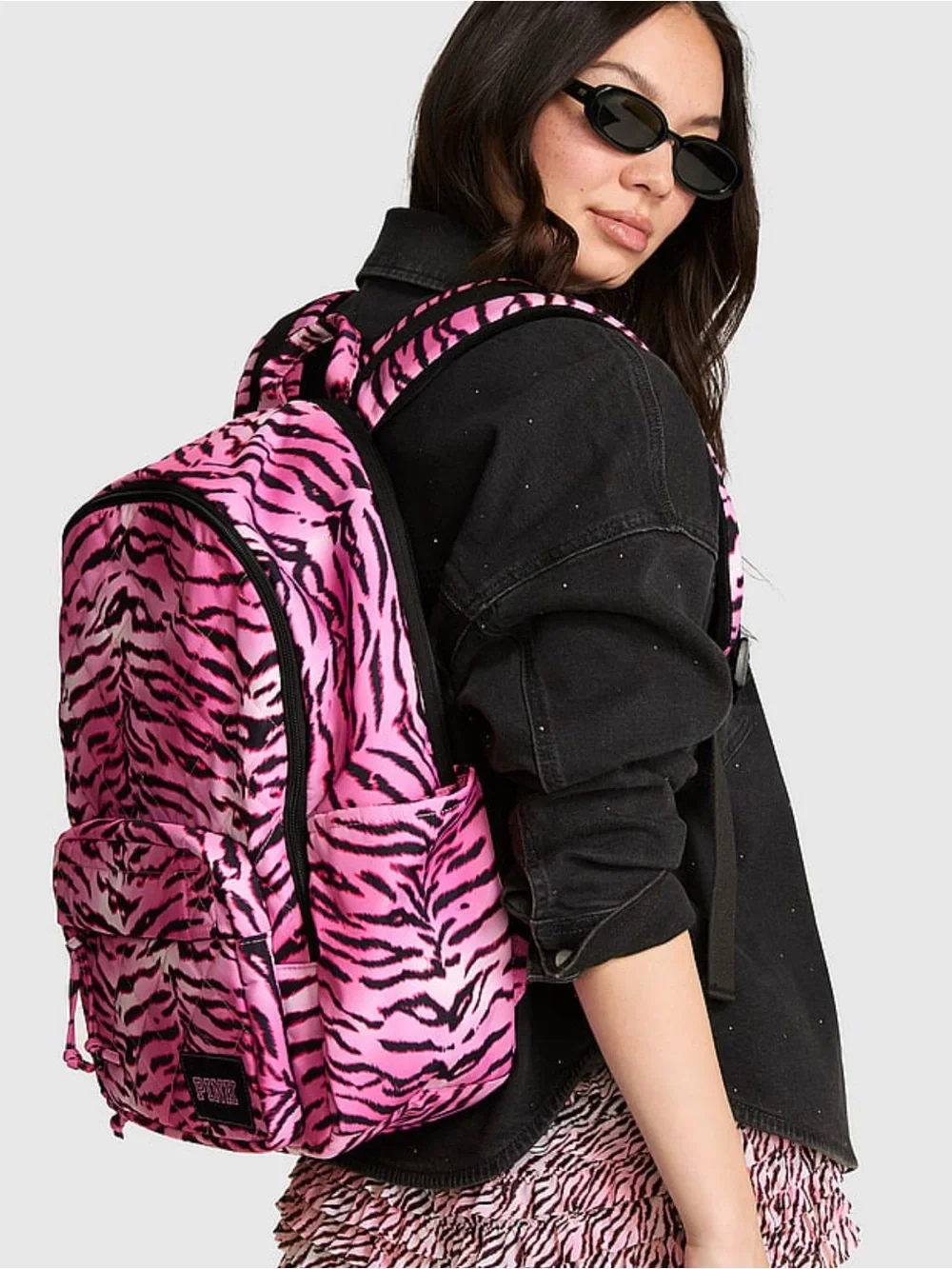 New Victoria’s Secret Black & PINK Backpack Zebra Purse Quilted Puffer Bag NWT